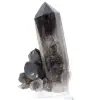 Grand cristal de quartz morion brésilien monté sur socle acrylique - 0