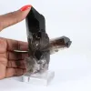 Prisme de quartz morion du Brésil, spécimen sur socle acrylique - 1